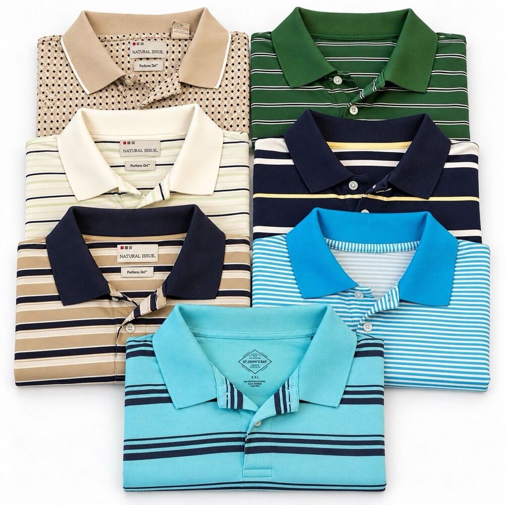 Puritan & Natural Issue Men's Striped Cotton Polo Shirt Mixed Lot of 7 , XL-XXL